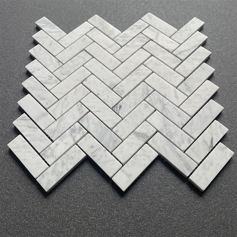 supplier modern in stock carrara white honed herringbone brick design wall tile marble stone mosaic for kitchen backsplash