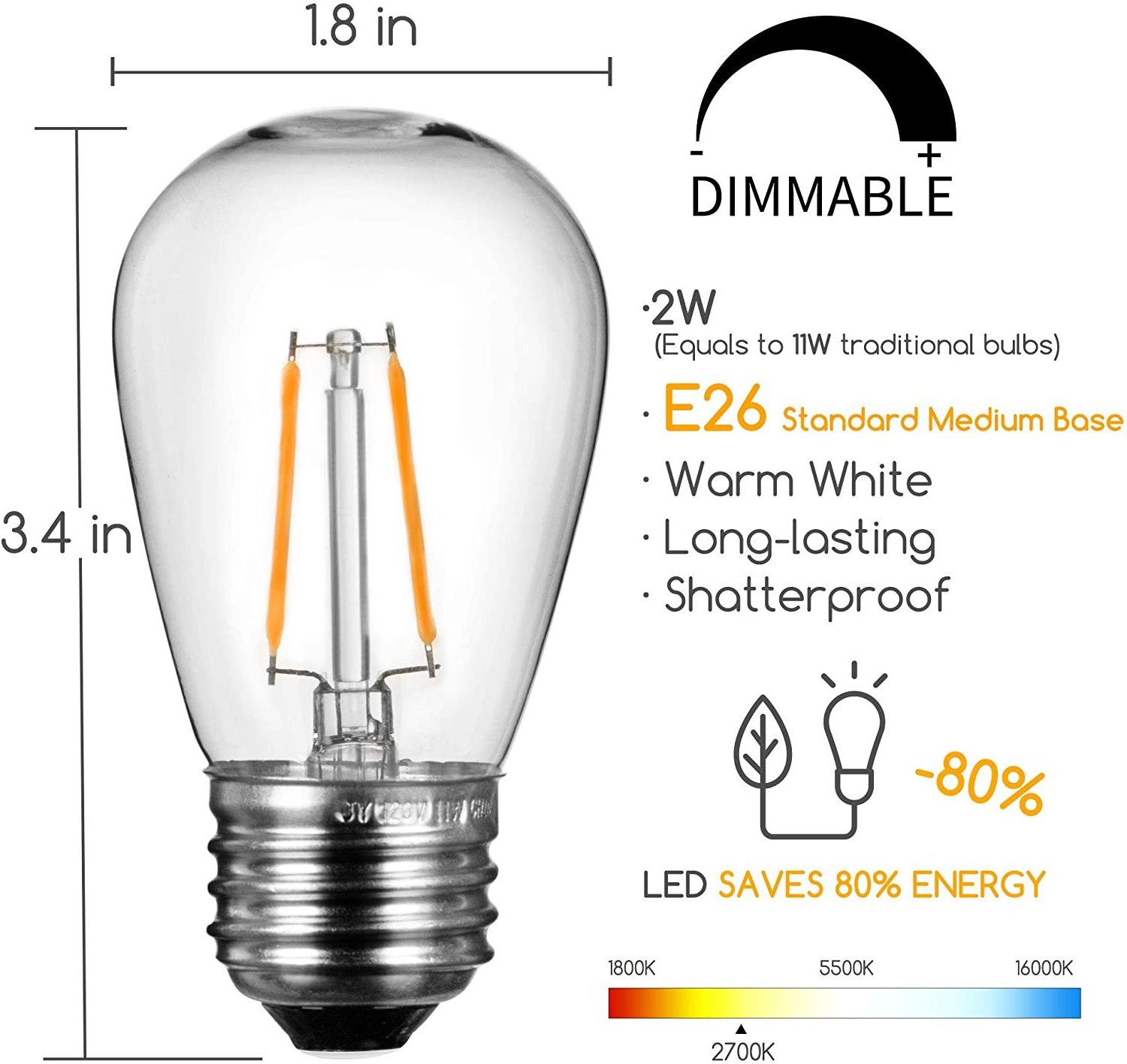 Amzone top-selling Shatterproof LED E26 E27 S14 Replacement Light Bulbs, Fit for Commercial outdoor patio string lights,25 pack