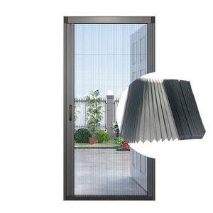 Pleated Screen Mesh Door Window Mosquito Bug Screen Sliding Retractable Trackless Screen Door With Aluminum Frame