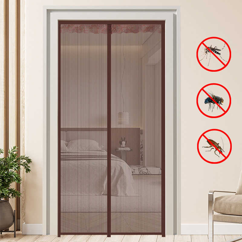 Automatic closing black magnetic door curtain soft bug screen door and window anti insect mosquito fly screen curtain mesh net