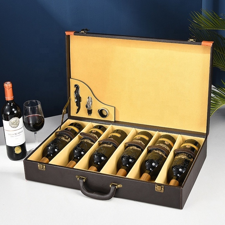 Factory hot sale sublimation wine box blank with accessories Wholesale custom luxury wine leather box packaging 6 bottles