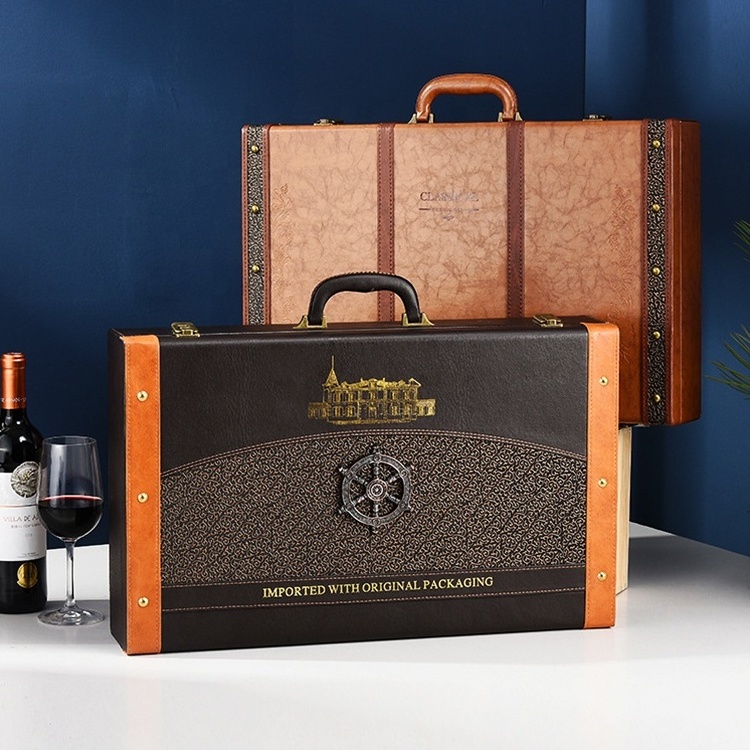 Factory hot sale sublimation wine box blank with accessories Wholesale custom luxury wine leather box packaging 6 bottles