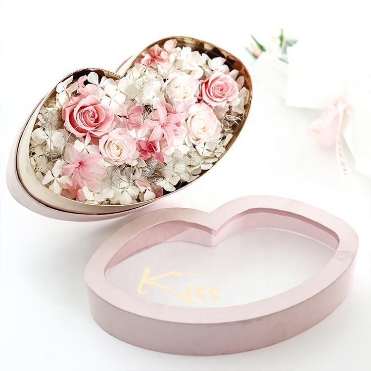 Factory wholesale custom Valentine's day new design kiss flower box with lips shape gift box for flower gift packing