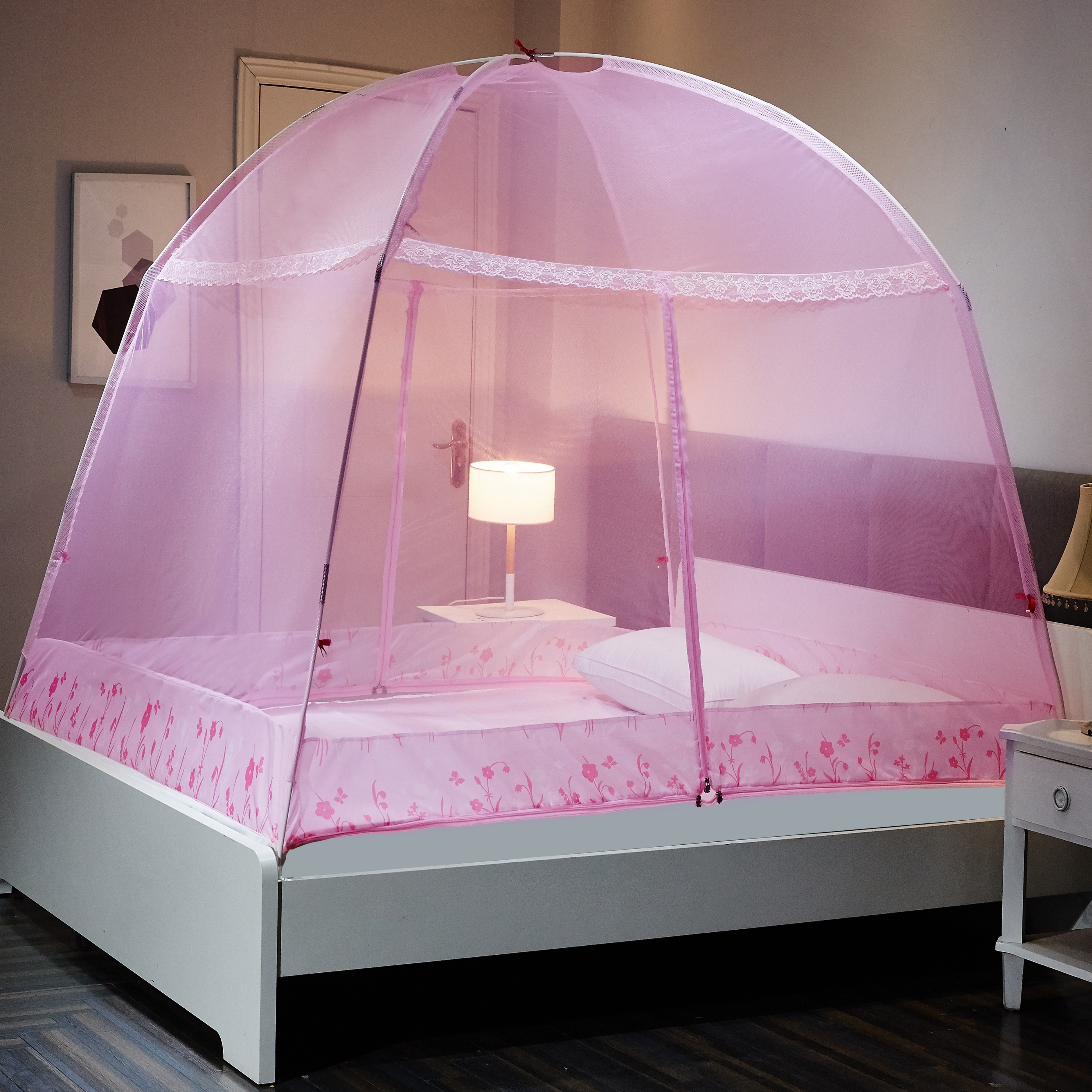 Pop up Free installation Auto Stand Two Doors Affordable Long Lasting folding mosquito nets mosquito net bed canopy