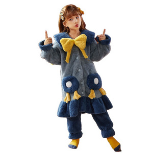 High Quality winter robe pants pyjamas sets cute cartoon christmas sleepwear flannel pajamas for kids