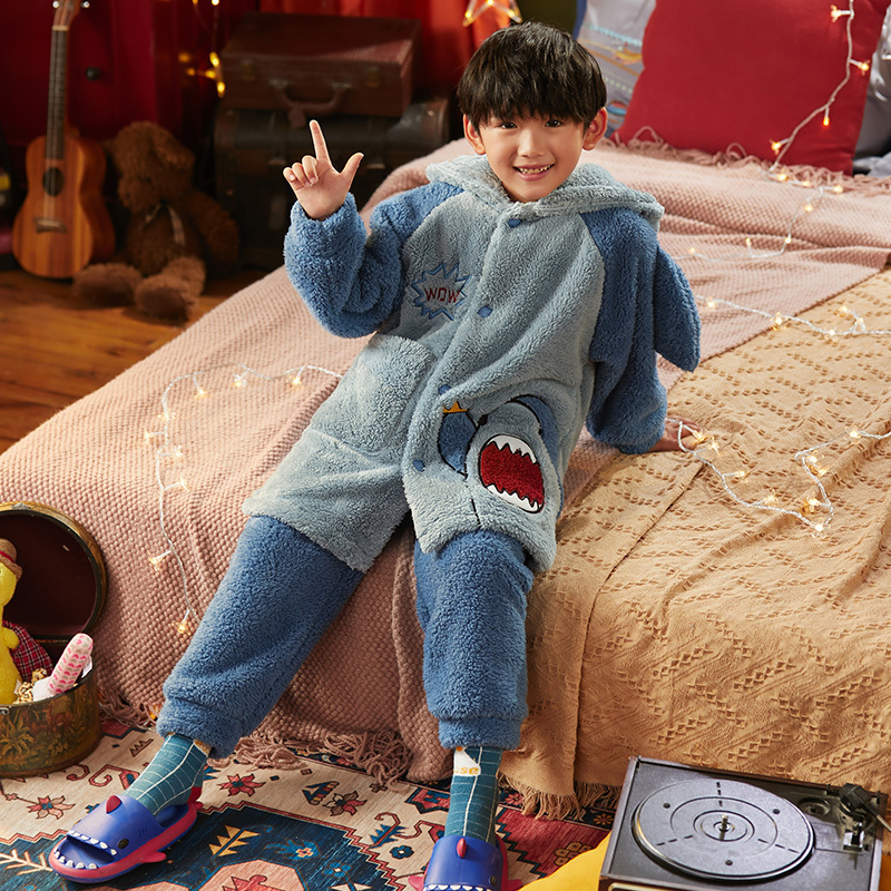 High Quality winter robe pants pyjamas sets cute cartoon christmas sleepwear flannel pajamas for kids