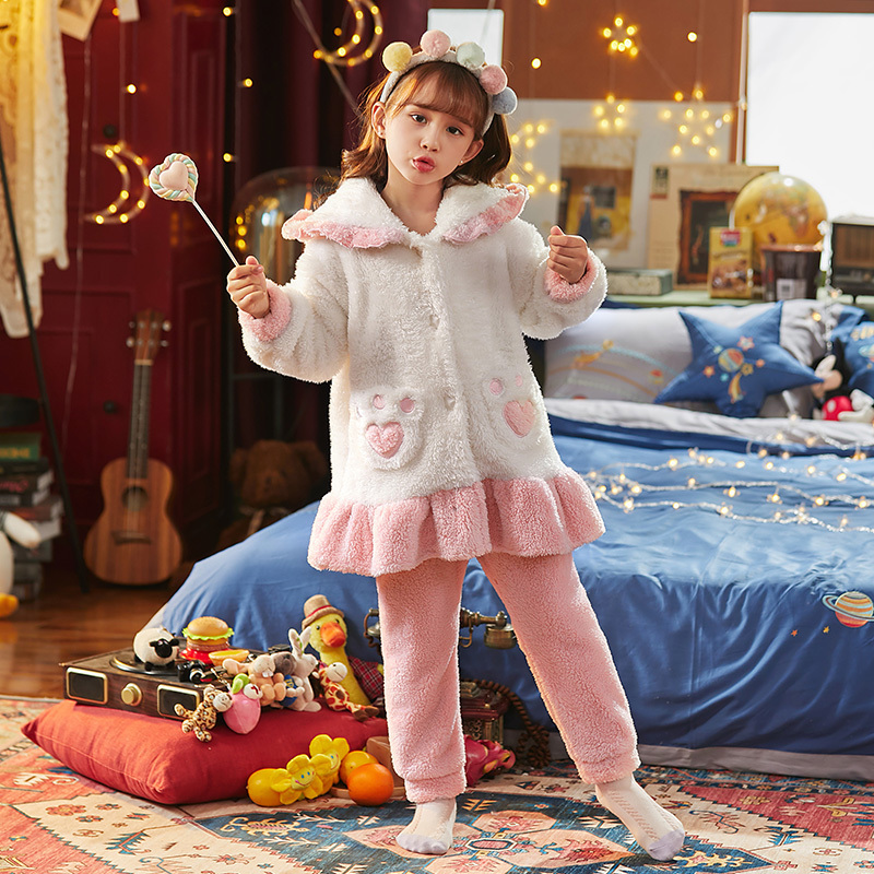 High Quality winter robe pants pyjamas sets cute cartoon christmas sleepwear flannel pajamas for kids