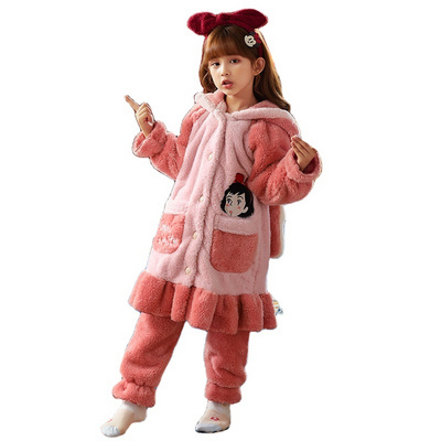 High Quality cute cartoon christmas sleepwear winter robe pants pyjamas sets flannel pajamas for kids