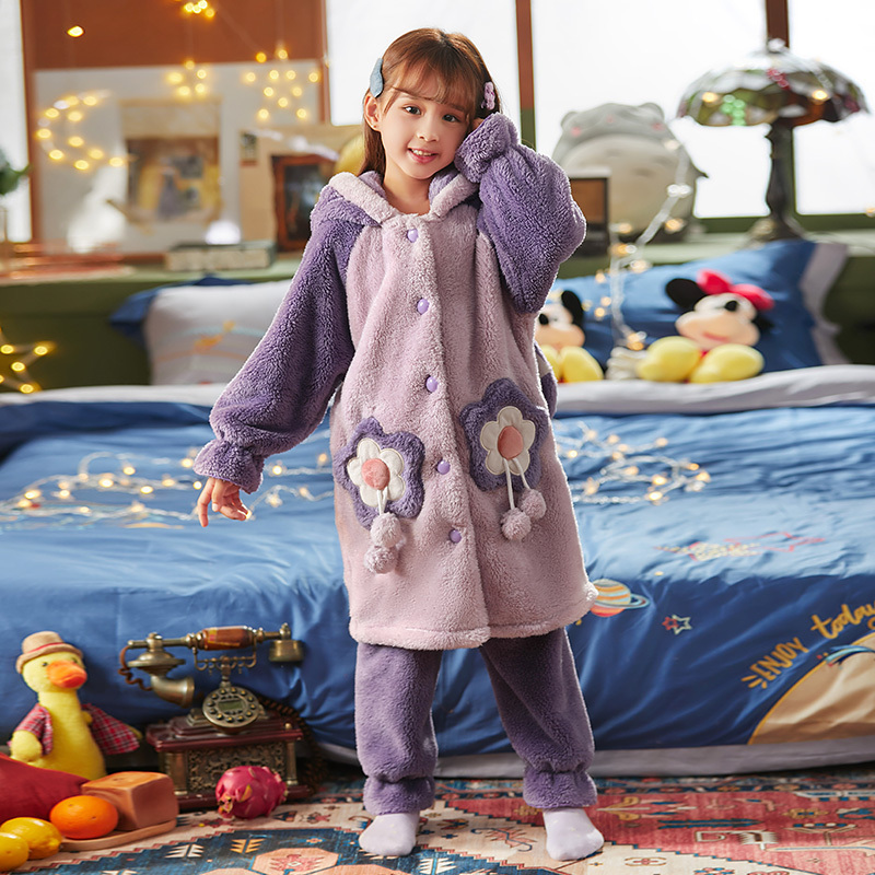 High Quality cute cartoon christmas sleepwear winter robe pants pyjamas sets flannel pajamas for kids