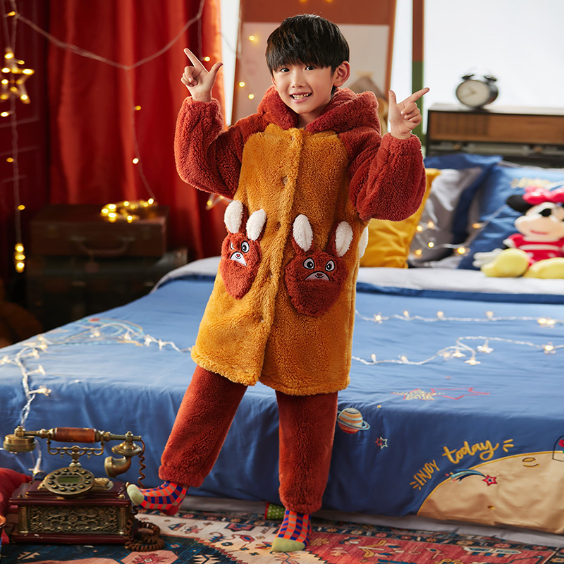 High Quality cute cartoon christmas sleepwear winter robe pants pyjamas sets flannel pajamas for kids