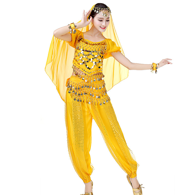 Cheap Price High Quality Women Indian Costume Girls Belly Suit Bollywood Dance Costumes Performance Party Sequins Coins Full Set