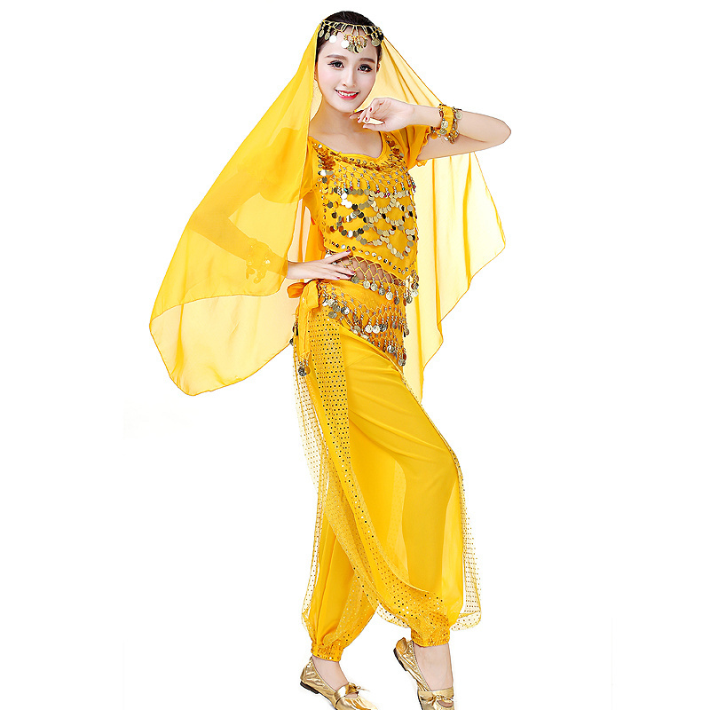 Cheap Price High Quality Women Indian Costume Girls Belly Suit Bollywood Dance Costumes Performance Party Sequins Coins Full Set