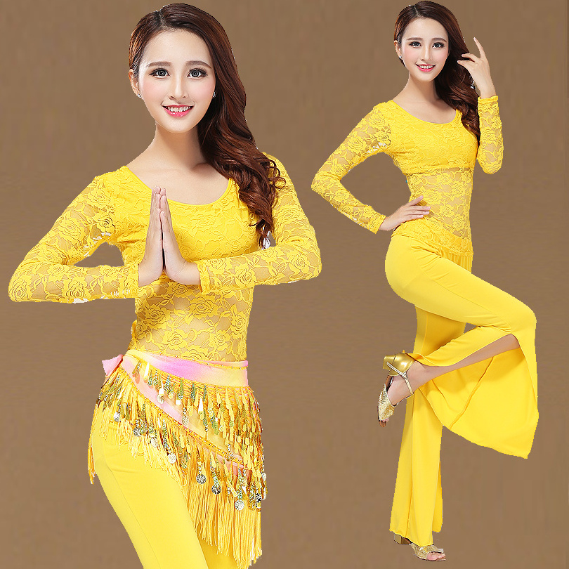 Women Sexy Long Sleeve Latin/Belly Dance/Tango Training Suit  Model Fiber Lace Bellylady Costume Bollywood Dress Set