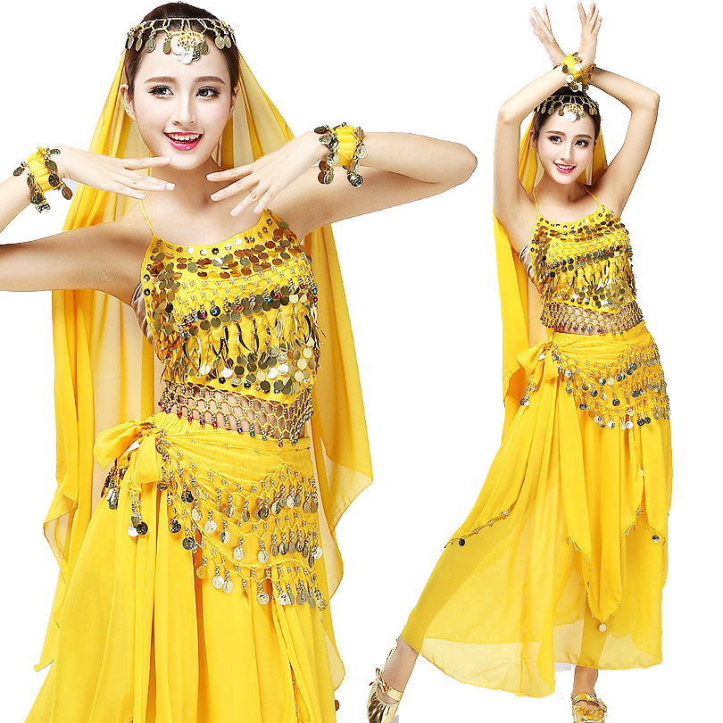 Manufacturer Direct Selling 11 colors  Belly Dance Costume Indian Costumes Sequin Coins Tops and Skirt Set for Women