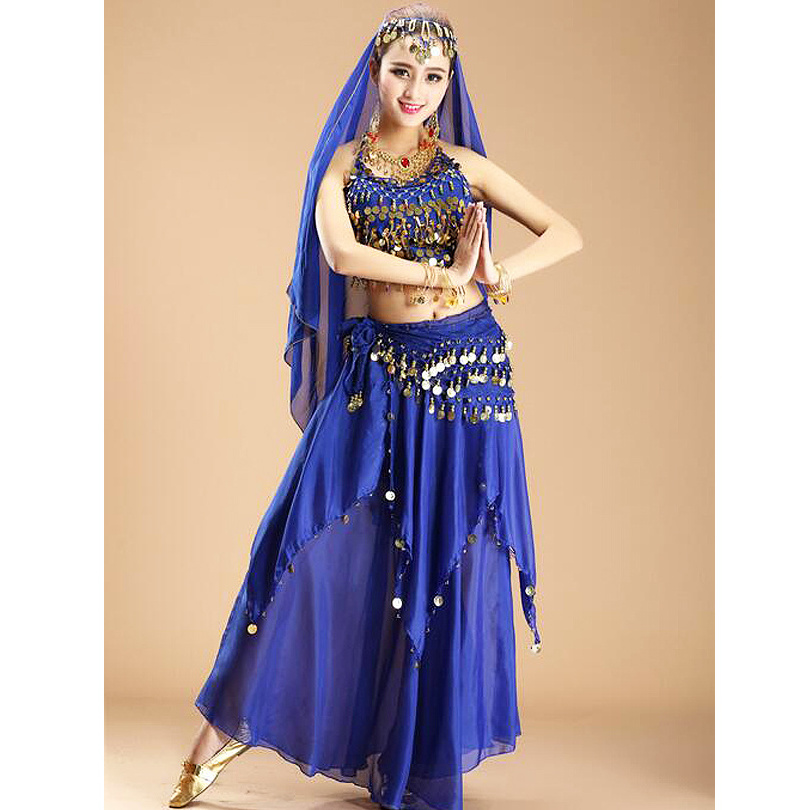 Manufacturer Direct Selling 11 colors  Belly Dance Costume Indian Costumes Sequin Coins Tops and Skirt Set for Women