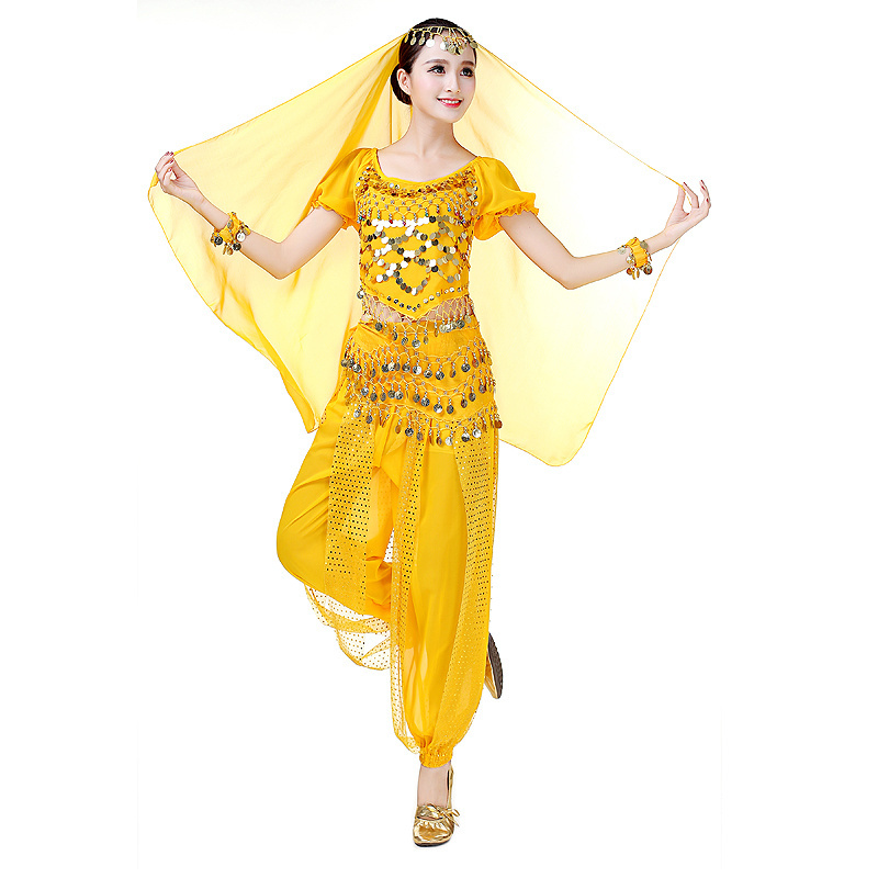 Cheap Price High Quality Women Indian Costume Girls Belly Suit Bollywood Dance Costumes Performance Party Sequins Coins Full Set