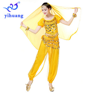 Cheap Price High Quality Women Indian Costume Girls Belly Suit Bollywood Dance Costumes Performance Party Sequins Coins Full Set