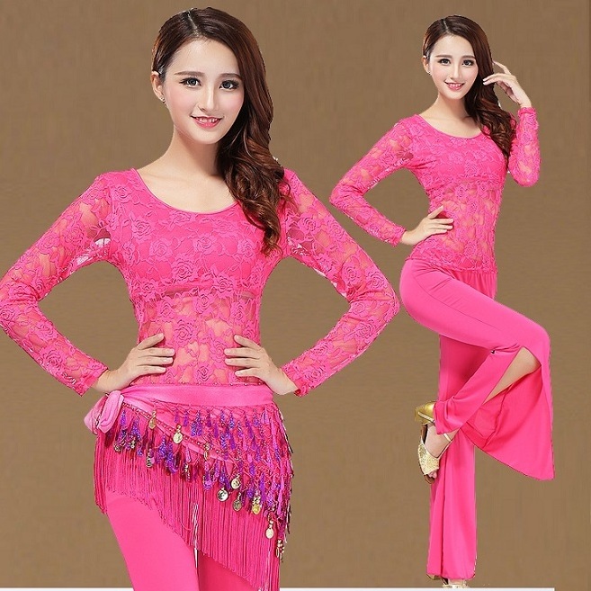 Women Sexy Long Sleeve Latin/Belly Dance/Tango Training Suit  Model Fiber Lace Bellylady Costume Bollywood Dress Set