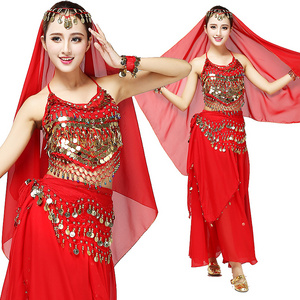 Manufacturer Direct Selling 11 colors  Belly Dance Costume Indian Costumes Sequin Coins Tops and Skirt Set for Women