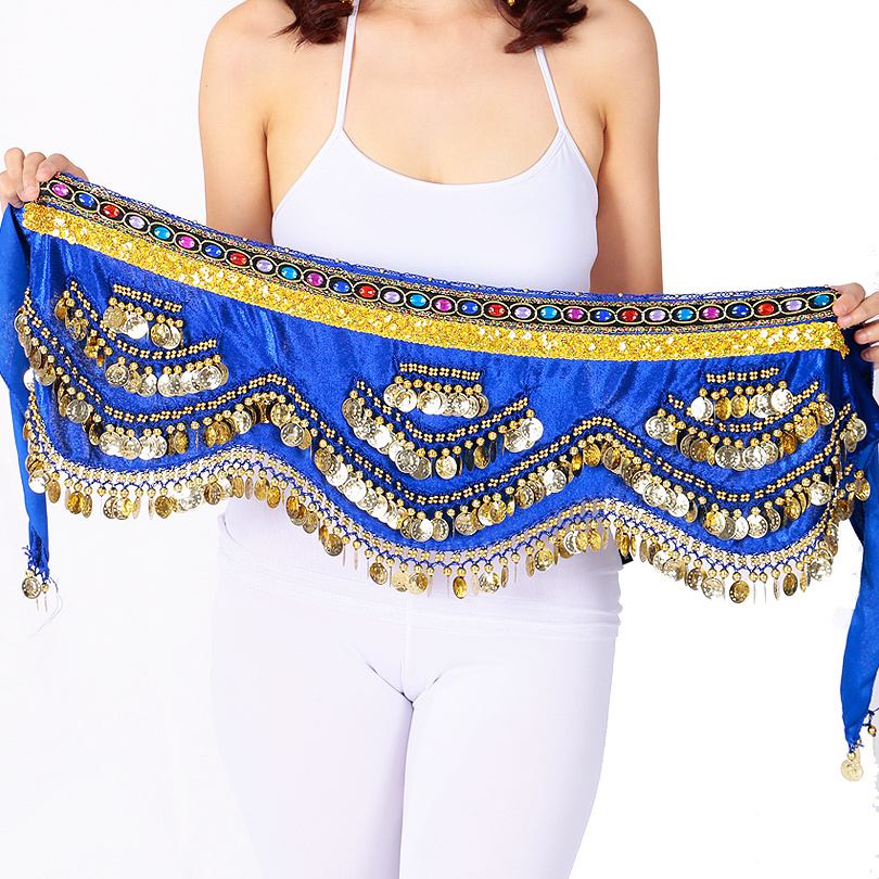 Women & Girls Sexy Belly Dance Scarf Wrap Mini Skirt Professional Gold Coins Hip Belt Indian Velvet Hip Scarf Bollywood Dance