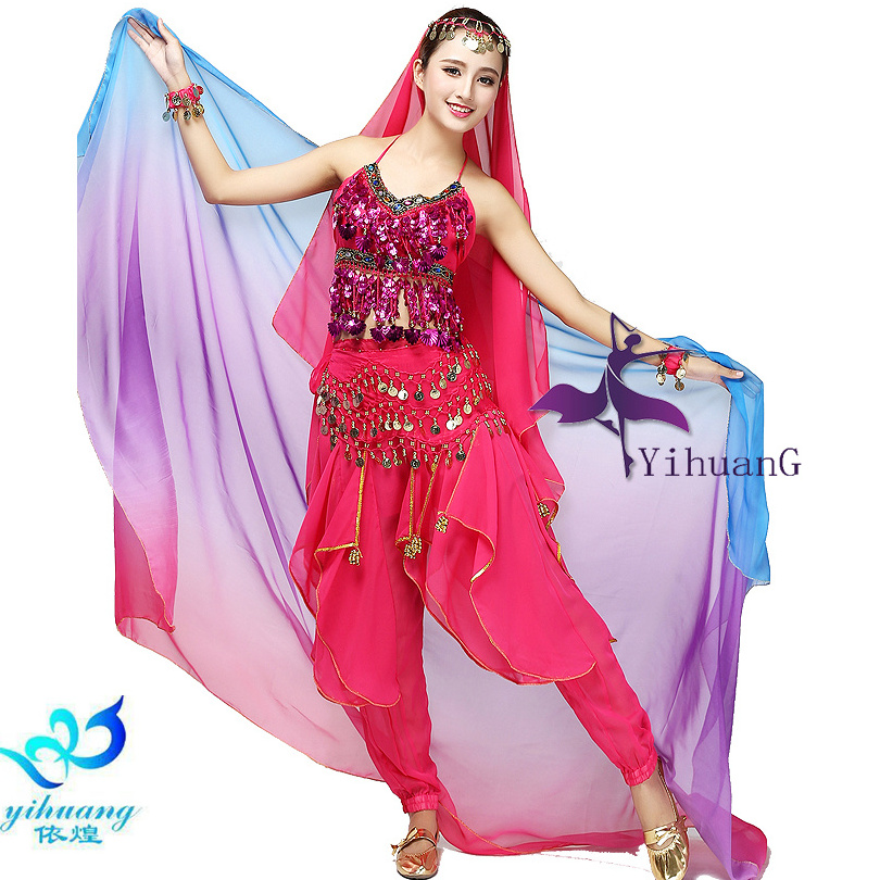 250*120cm Gradient Colors Women's Belly Dance Dancing Costume Veil Scarf Bollywood Performance Costumes