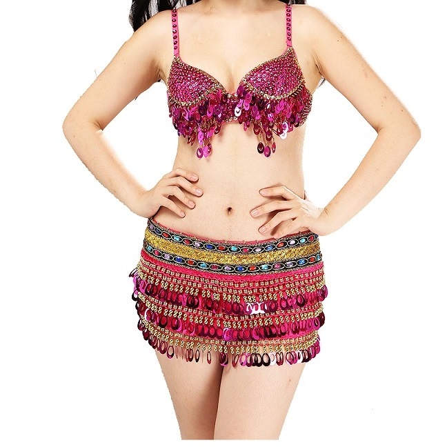 Sexy Sequined Beading Costumes Halloween Performance Costume Set Bra Belt Festival Skirt Belly Dance Performance Wear 2pcs Set