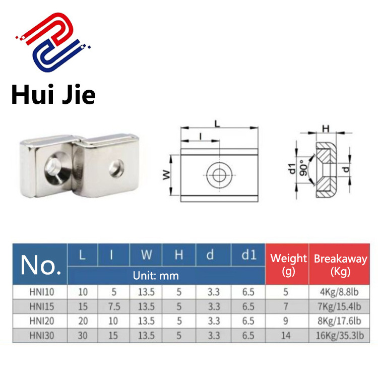 Custom Size Block Magnetic Strong Magnetic Neodymium Rectangular Pot Magnets with Counter Bore Countersunk Hole Magnets