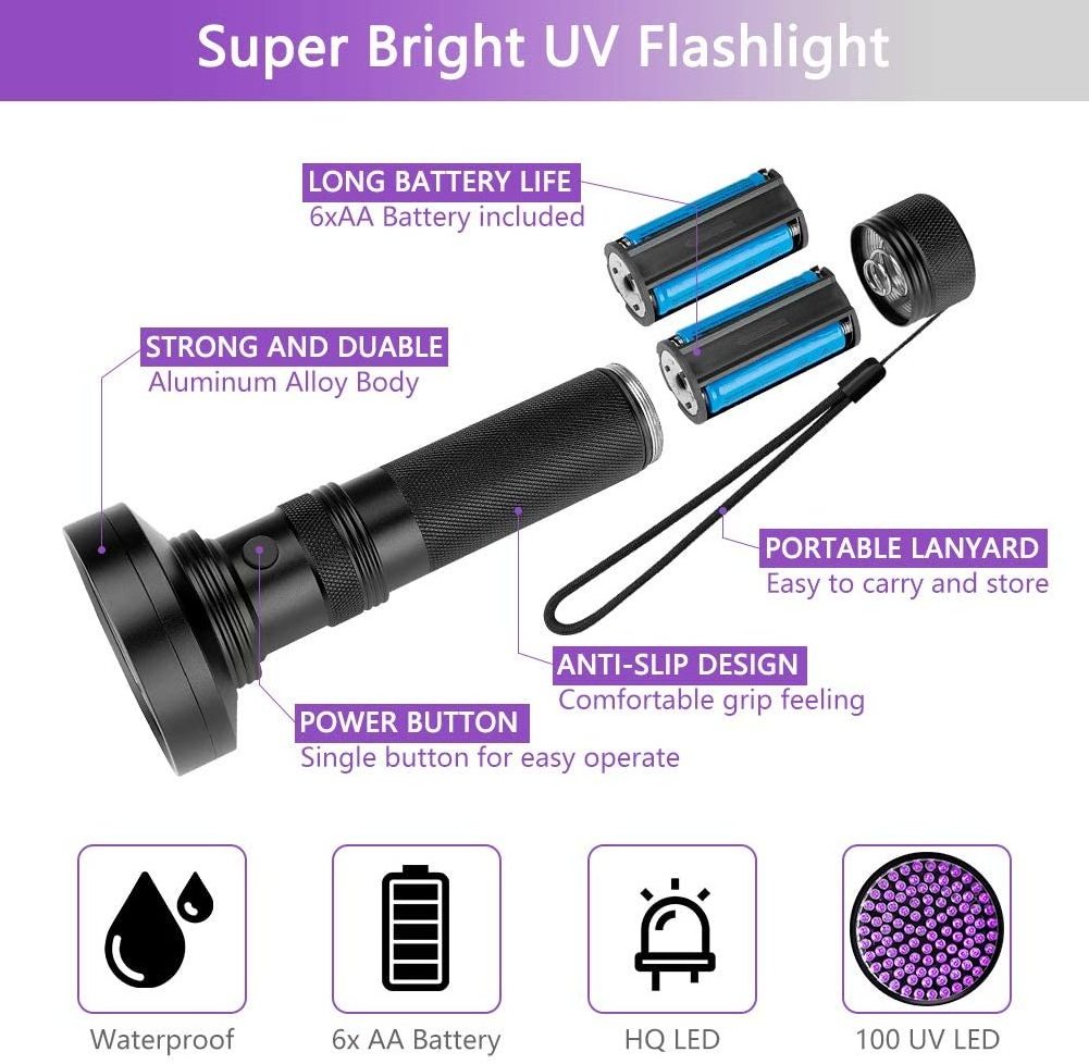 Hot Sale Outdoor Night Vision  Ultraviolet Pet Urine Scorpion Detectors Black Light Torch UV Led 395nm UV Flashlight