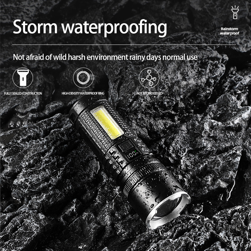 Helius New Products Super Powerful Long Shot Strong Light Outdoor Rechargeable LED Zoom Digital Display Small Flashlight