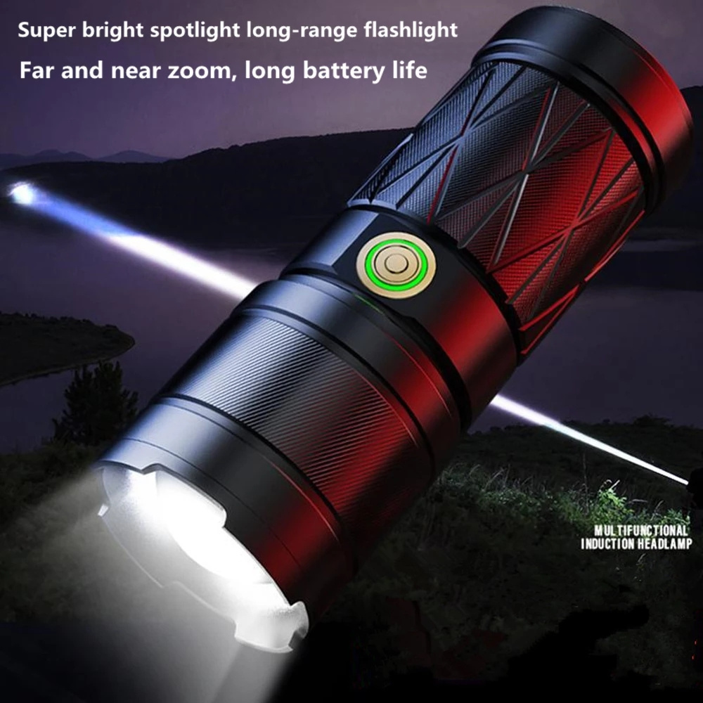 High Power 30wled+6*led Long Range Telescopic With Strong Light Focus Type-c Smart Charging With Power Bank Function Flashlight