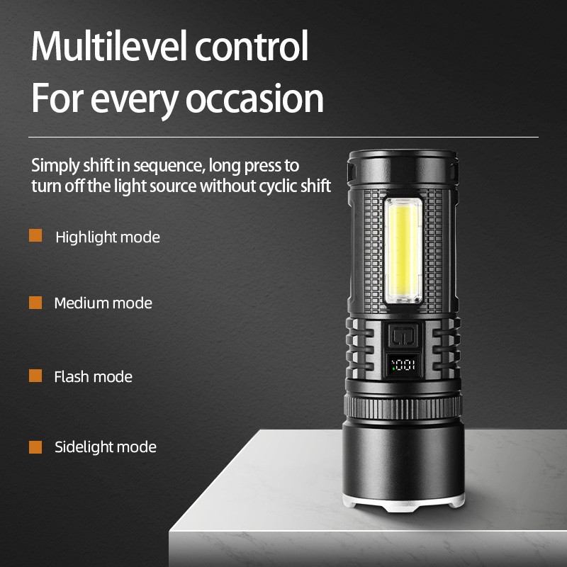 Helius New Products Super Powerful Long Shot Strong Light Outdoor Rechargeable LED Zoom Digital Display Small Flashlight