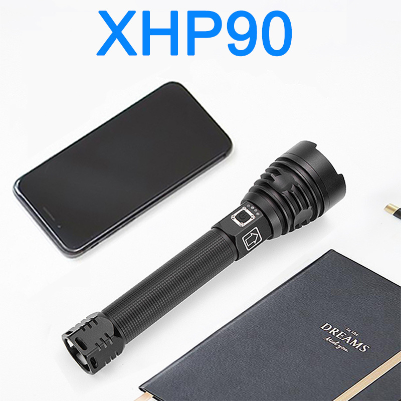 Powerful 6000 Lumens XHP90 Zoomable Flash light laser Display USB Rechargeable Super Bright LED Torch Flashlight for Camping