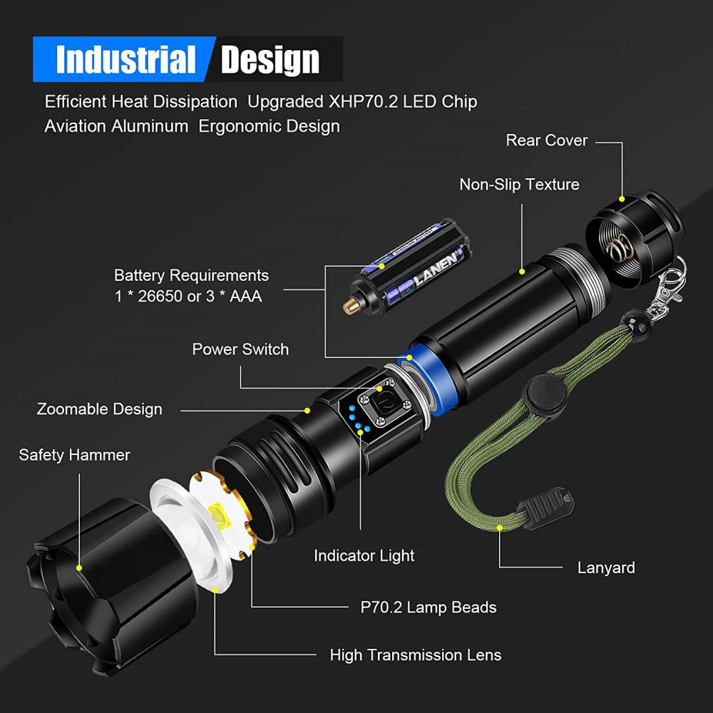 10000 High Lumen Super Bright Long Range Powerful Led Torch Light Xhp70 90 Tactical Waterproof Rechargeable Flashlights