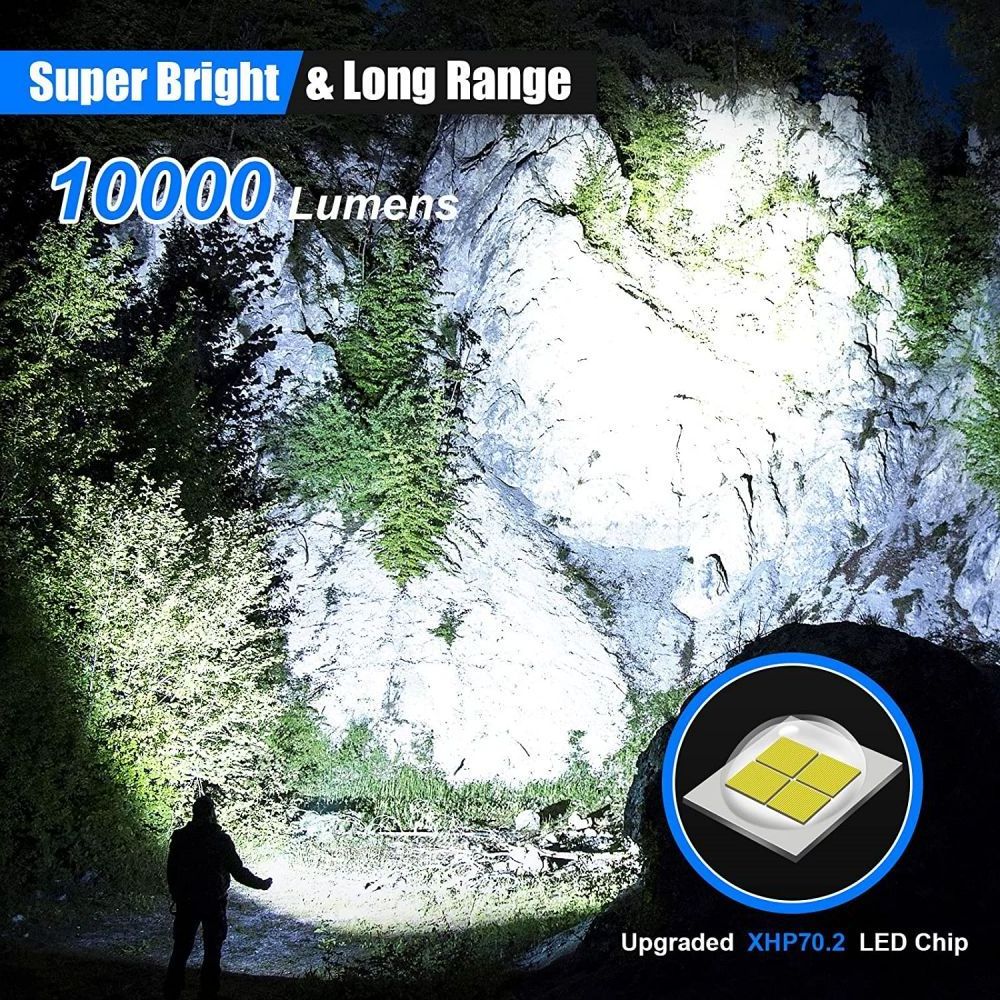 10000 High Lumen Super Bright Long Range Powerful Led Torch Light Xhp70 90 Tactical Waterproof Rechargeable Flashlights