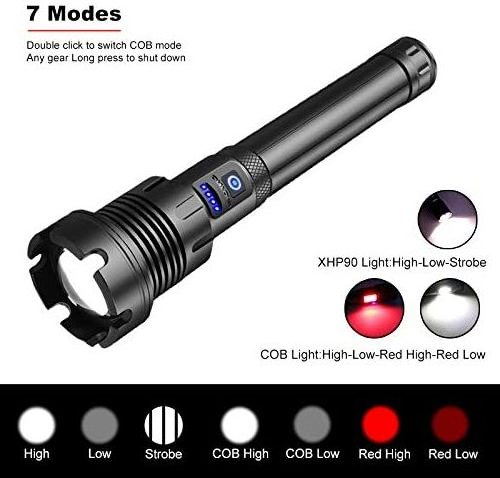 High Lumen Powerful Flashlight 7 Modes Camping Light XHP90 Flashlight Waterproof Lantern Tactical Zoomable Torch Flashlight