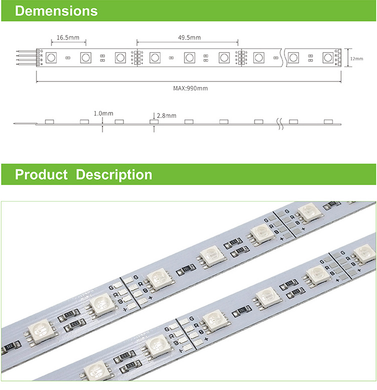 Factory wholesale  SMD 5050 RGB 12v 60LEDs/m led rigid strip light bar/Smart Strip Lights