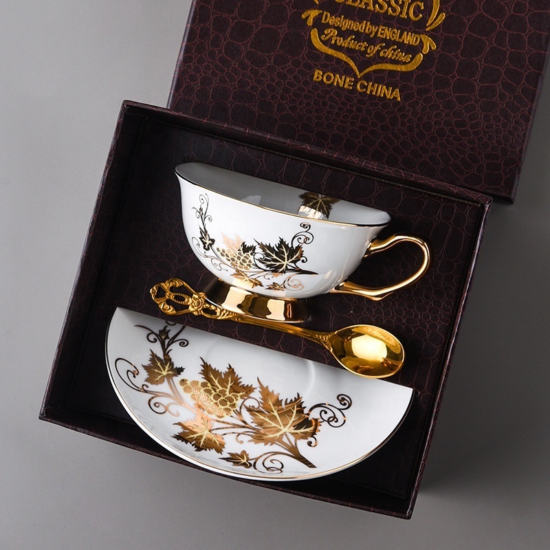 Painted gold bone porcelain coffee cup dish ceramic water cup delicate gift box set of high-looking ceramic tea cup