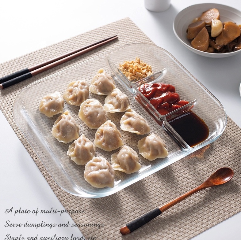 Wholesale Japanese Household Glass Divider Plate High Borosilicate Heat Resistant Western Food Plate