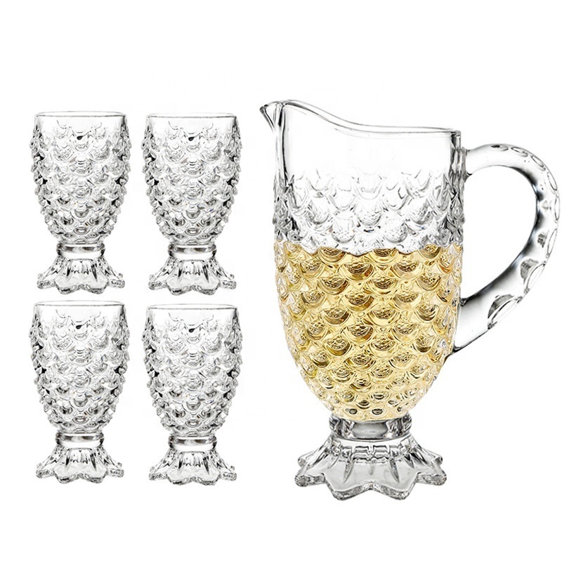 Wholesale Crystal Dragon Scale Glass Set Cold Kettle 7pcs Wine Glass Pot and Cup Set