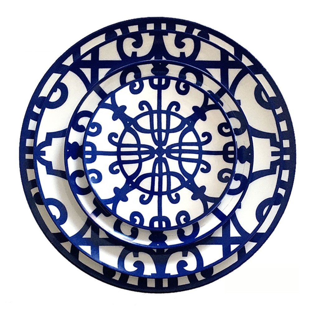 European ceramic plates blue wrought iron design dinnerware set  luxury bone china antiques dinner plate sets