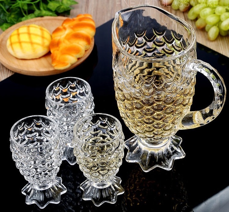 Wholesale Crystal Dragon Scale Glass Set Cold Kettle 7pcs Wine Glass Pot and Cup Set