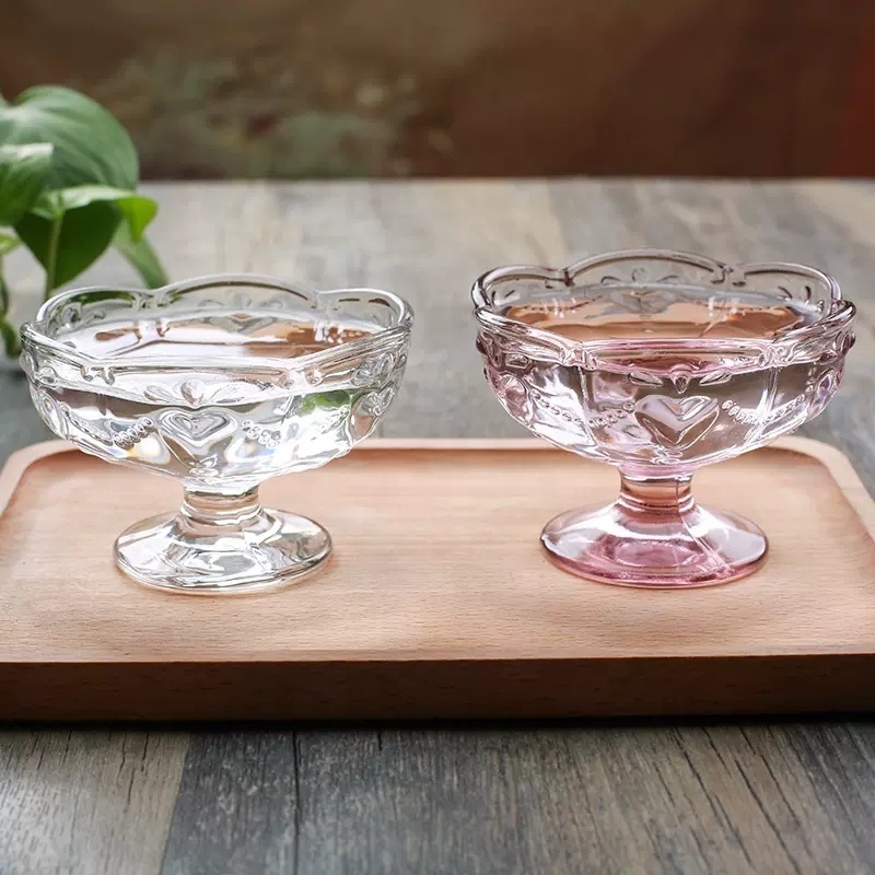 Cherry Blossom Peach Heart Glass Small Bowl Ice Cream Cup Ice Cream Bowl Dessert Bowl