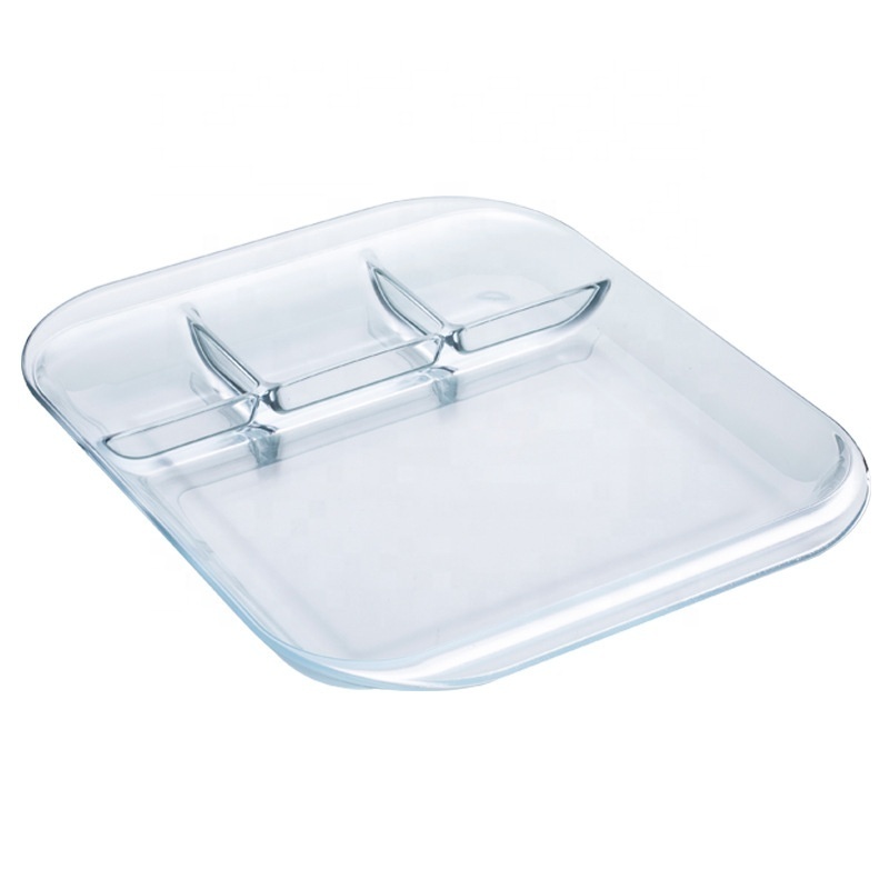 Wholesale Japanese Household Glass Divider Plate High Borosilicate Heat Resistant Western Food Plate