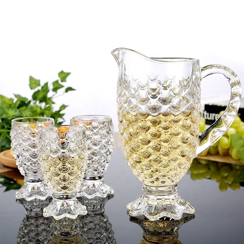 Wholesale Crystal Dragon Scale Glass Set Cold Kettle 7pcs Wine Glass Pot and Cup Set