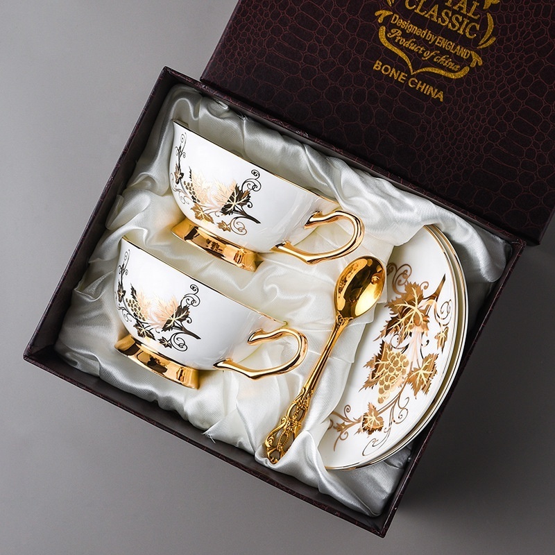 Painted gold bone porcelain coffee cup dish ceramic water cup delicate gift box set of high-looking ceramic tea cup