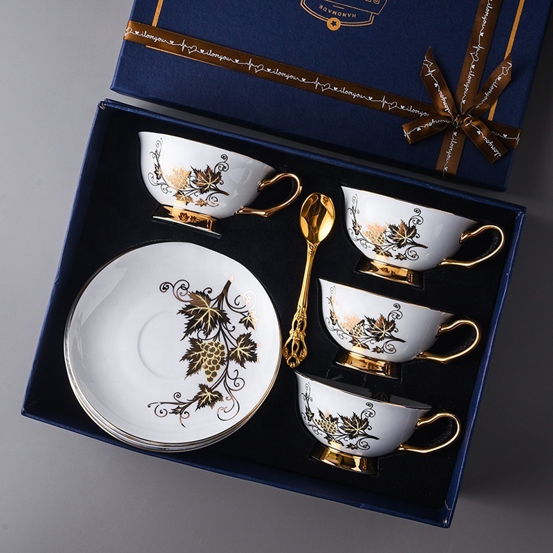 Painted gold bone porcelain coffee cup dish ceramic water cup delicate gift box set of high-looking ceramic tea cup