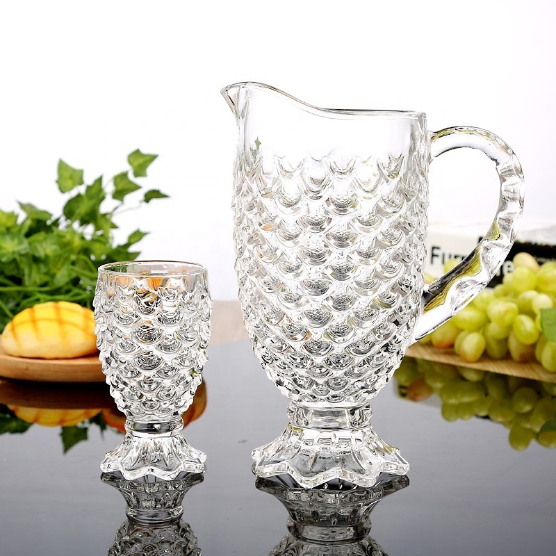 Wholesale Crystal Dragon Scale Glass Set Cold Kettle 7pcs Wine Glass Pot and Cup Set