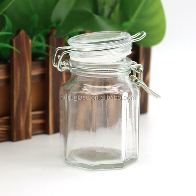 Glass Food/Honey/Candy Storage Jar Big Clear Glass Jar With Hinged Clamp Lids