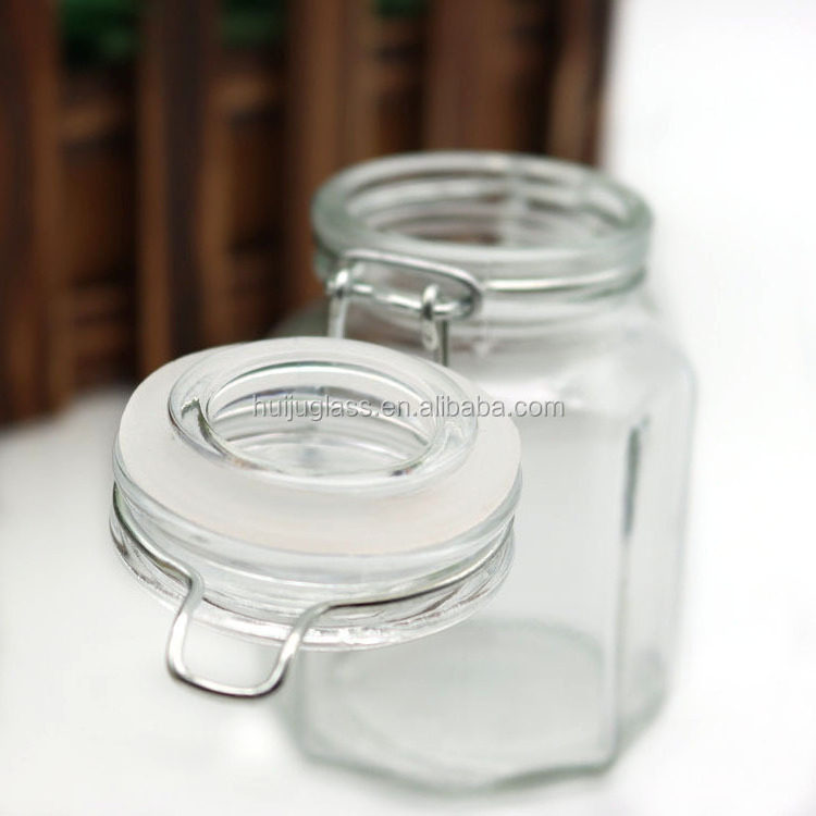 Glass Food/Honey/Candy Storage Jar Big Clear Glass Jar With Hinged Clamp Lids