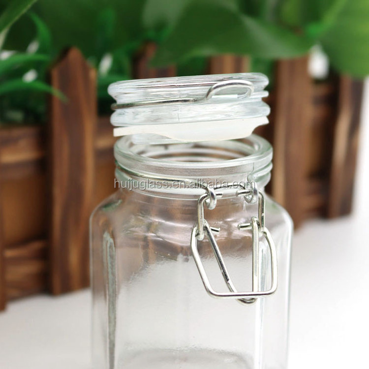 Glass Food/Honey/Candy Storage Jar Big Clear Glass Jar With Hinged Clamp Lids